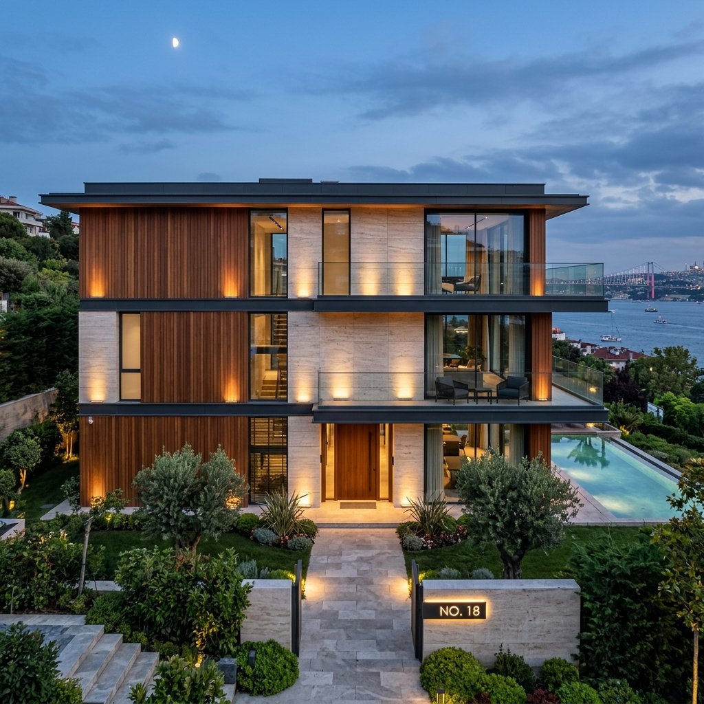 Ahşap & Kompozit Detaylı Villa Dış Cephesi