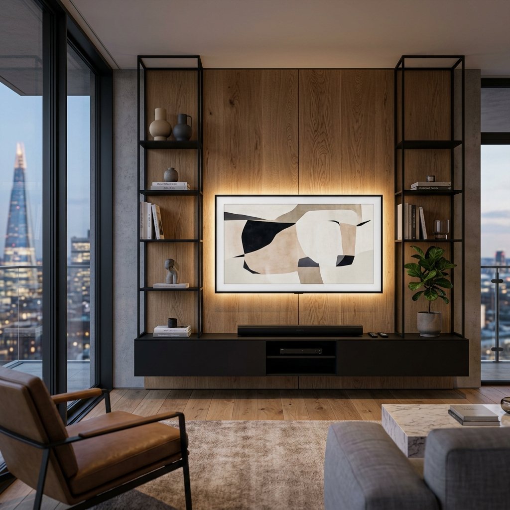 Metal Raflarla Zenginleştirilmiş Modern TV Ünitesi